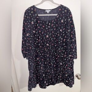 BLACK FLORAL RUFFLE DRESS LONG SLEEVE
